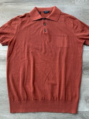 Suitsupply Linen Cotton Polo Short Sleeve Shirt Large Mens Orange Knit Pullover